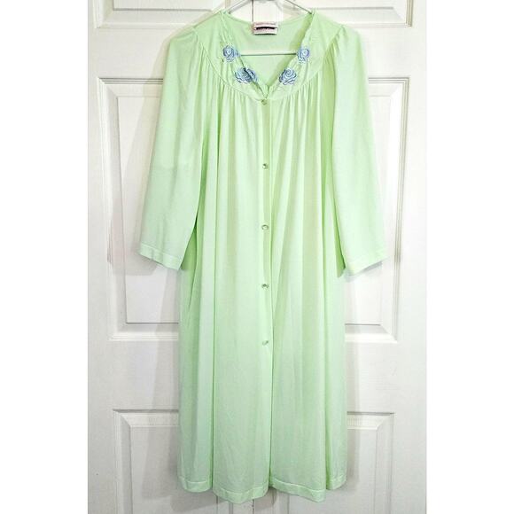 Shadowline Vintage Peignoir Nightshirt Robe Pajama Set 40 Lg Summer Green Floral - Picture 1 of 11